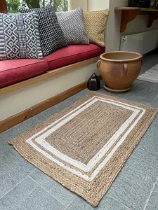 KHIDAKEE Rectangular Border Rug Hand Woven - Jute - L60 x W90 - Natural