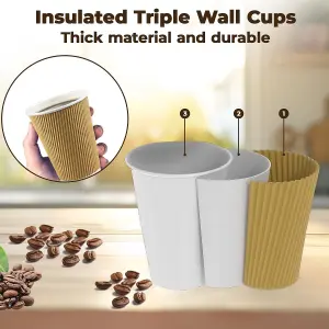 ECONX 12oz Takeaway Coffee Cups Disposable Ripple Insulated Brown Paper Coffee Cups For Hot and Cold Drinks (Pack of 100)