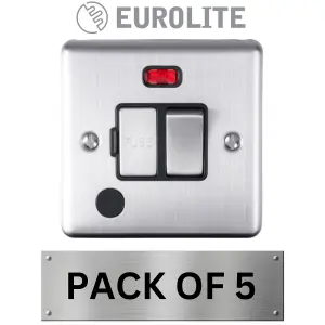 Eurolite Switched Fused Spur 13A DP With Neon & Flex Outlet: Satin Enhance Range - Black Trim (5 Pack)