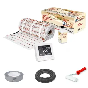 BeWarm - Electric Underfloor Heating 150w Sticky Mat Kit - 3.5m2 - With White Thermostat