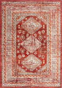 Red Terracotta Bordered Traditional Medallion Living Room Rug 240x330cm