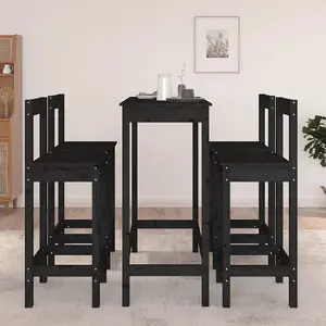 Berkfield 5 Piece Bar Set Black Solid Wood Pine