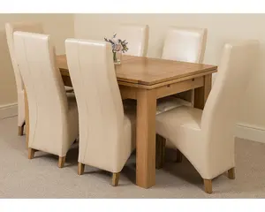 Richmond 140cm - 220cm Oak Extending Dining Table and 6 Chairs Dining Set with Lola Ivory Leather Chairs