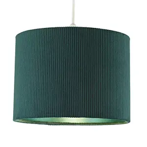 Dark Forest Green Corduroy Fabric 10' Lamp Shade with Inner Emerald Satin Lining