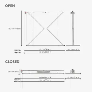 Mini 120, Foldable and retractable vertical ceiling dryer, White 128x54x25 cm