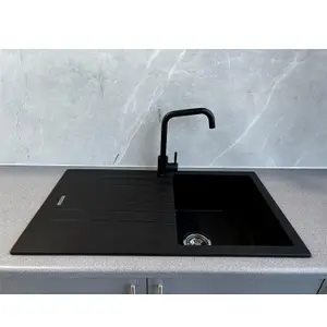 Liquida LG860BL 1.0 Bowl Granite Reversible Inset Compact Black Kitchen Sink