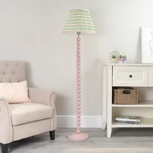 ValueLights Bobbles Rose Pink Bobbin Floor Lamp with Pink Aztec Pleated Shade - LED Bulb Included