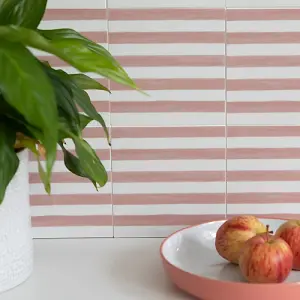 Quadrostyle Stripes Pink Wall Tile and Furniture Vinyl Stickers 15cm(L) 15cm(W) pack of 6