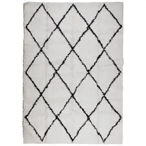 Shaggy Rug PAMPLONA High Pile Modern Cream and Black 160x230 cm