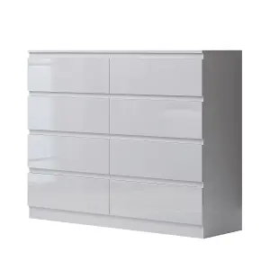 FWStyle White Gloss Chest Of 8 Drawers Scratch Resistant Bedroom Furniture