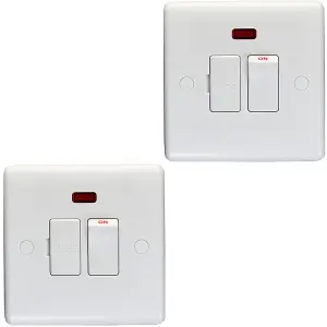 2 PACK 13A Switched Fuse Spur & Neon WHITE Mains Isolation Appliance Wall Plate