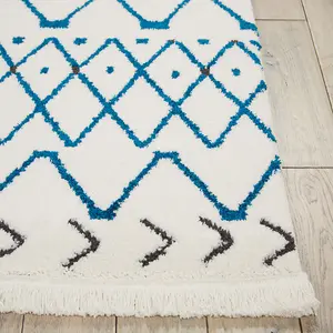 White Blue Shaggy Modern Moroccan Geometric Rug Easy to clean Living Room Bedroom and Dining Room-239cm X 320cm