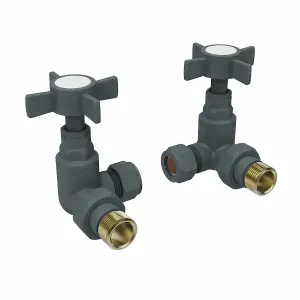 Right Radiators Traditional Cross Head Corner Heated Towel Rail Radiator Valves Anthracite Pair