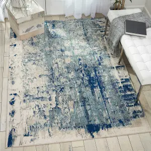 Ivory Blue Abstract Luxurious Modern Easy to clean Rug for Dining Room Bed Room and Living Room-160cm X 221cm