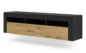 MORENO 160 TV Cabinet - Black Matte/Artisan Oak, Versatile Wall Mountable or Free-Standing Unit - 350mm x 410/430mm x 1600mm