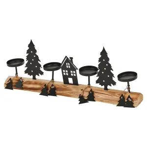 URBNLIVING 40cm Height Wood & Metal Tea Light Holder Stand Festive Decorative Christmas Woodland Scene