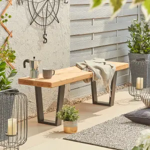 Wooden Garden Bench with Industrial Legs -Garden Furniture  made from Solid Wood- 2 Seater 120cm (L) Off the Grain