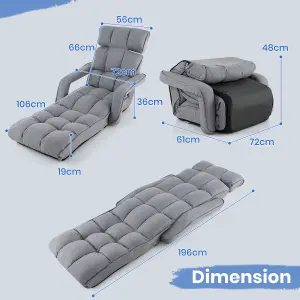 Costway Folding Sofa Chair 6 Positions Adjustable Floor Lazy Chair with Armrest Single Sofa