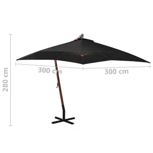 Berkfield Hanging Parasol with Pole Black 3x3 m Solid Fir Wood