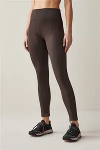 Womens Next Chocolate Brown Ribbed Seamless High Waist Leggings - Chocolate Brown