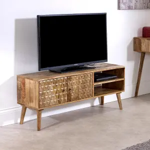 Rejoya Light Mango Wood TV Stand with 2 Doors & 2 Shelves