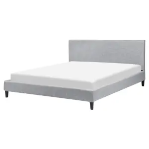 Fabric EU King Size Bed White LED Light Grey FITOU