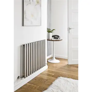 600mm (H) x 1200mm (W) - Stainless Horizontal Radiator (Paris) - DOUBLE Panel - (0.6m x 1.2m) - Depth 88mm