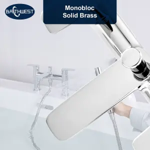 BATHWEST Bathroom Double Handle Mixer Monobloc Tap with Handheld Shower Head Chrome