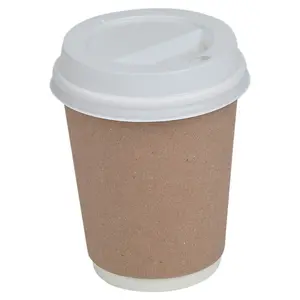 URBNLIVING 237ml 100Pcs Double Wall Disposable Takeaway Hot Coffee Drinks Cups with Sip Through Lids