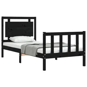 Berkfield Bed Frame with Headboard Black Small Single Solid Wood