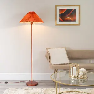 ValueLights Akira Burnt Orange Metal Floor Lamp with Pleated Lampshade