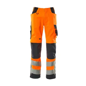 Mascot Safe Supreme Trousers with Kneepad Pockets (Hi-Vis Orange/Dark Navy)  (46.5) (Leg Length - Long)