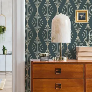 Boutique Marquise Emerald Gold effect Geometric Textured Wallpaper Sample