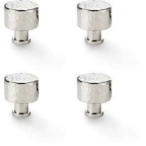 4 PACK - Round Hammered Door Knob - Polished Nickel 30mm Diameter Cupboard Pull Handle