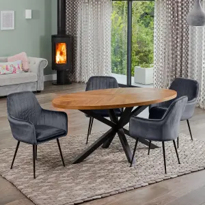 Dosenna Oval Dining Table Set with 4 Carrara Velvet Chairs - Grey