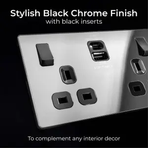 BG Evolve 13A Double Switched Socket USB-A& C,22W, Black Chrome