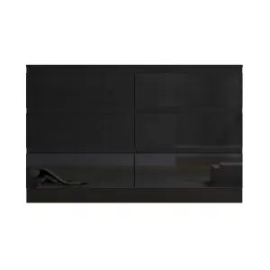 Black Gloss Chest Of 6 Drawers Scratch Resistant Bedroom Furniture