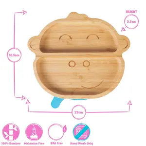 Bamboo Monkey Baby Weaning Plate & Fork Set - Pink