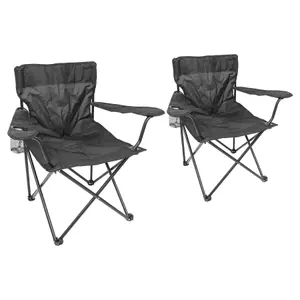 Harbour Housewares Folding Canvas Camping Chairs - Matt Black/Black - Pack of 2