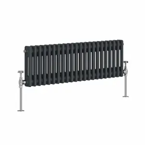 Rinse Bathrooms Traditional Cast Iron Style Double Column Horizontal Radiator Anthracite 300 x 1010mm