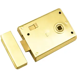 Traditional Rim Deadlock & SNIB 105 x 81mm Polished Brass Door Lock Outdoor Gate