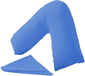 Orthopaedic V-Shaped Pillow Extra Cushioning Support For Head, Neck & Back (Mid Blue, V-Pillow With Cover