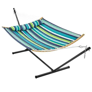 Yaheetech Green Stripe 216 kg Capacity Hammock with Steel Stand Set