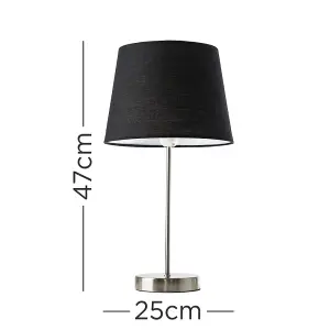 ValueLights Modern Standard Table Lamp In Nickel Finish With Black Cylinder Shade