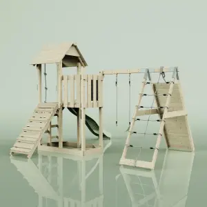 PolarPlay Balcony Tower Kids Wooden Climbing Frame with Swing and Slide - Climb & Swing Kory Sage