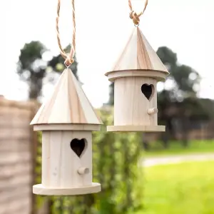 2pc Wooden Bird Nest Hanging Feeding Station Wild Bird House Garden Outdoor