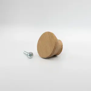 Pack of 5 Round Tapered Oak Knobs for Cabinet Doors and Drawers Dia 40mm