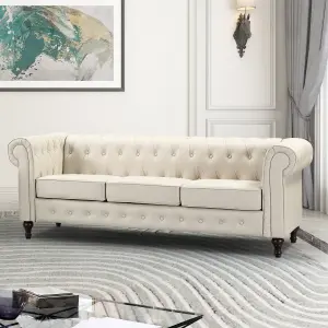 Richland 3 Seat Bonded Leather Sofa - Cream