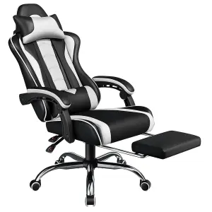 Yaheetech Erogonomic Gaming Chair with Massage Lumbar Pillow - White