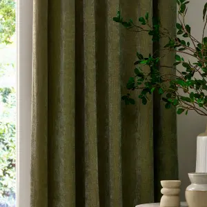 Yard Heavy Chenille Velvet Olive Pencil Pleat Curtains, 229 x 229cm